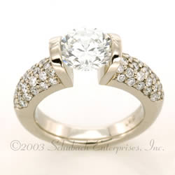 Tension Set Moissanite Ring With Pave' Set Diamonds